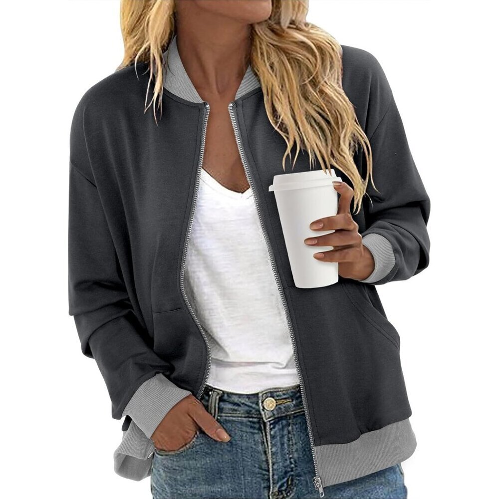 Women's Casual Long Sleeve Zip Up Jacket with Pockets Fall Coat S-XXL